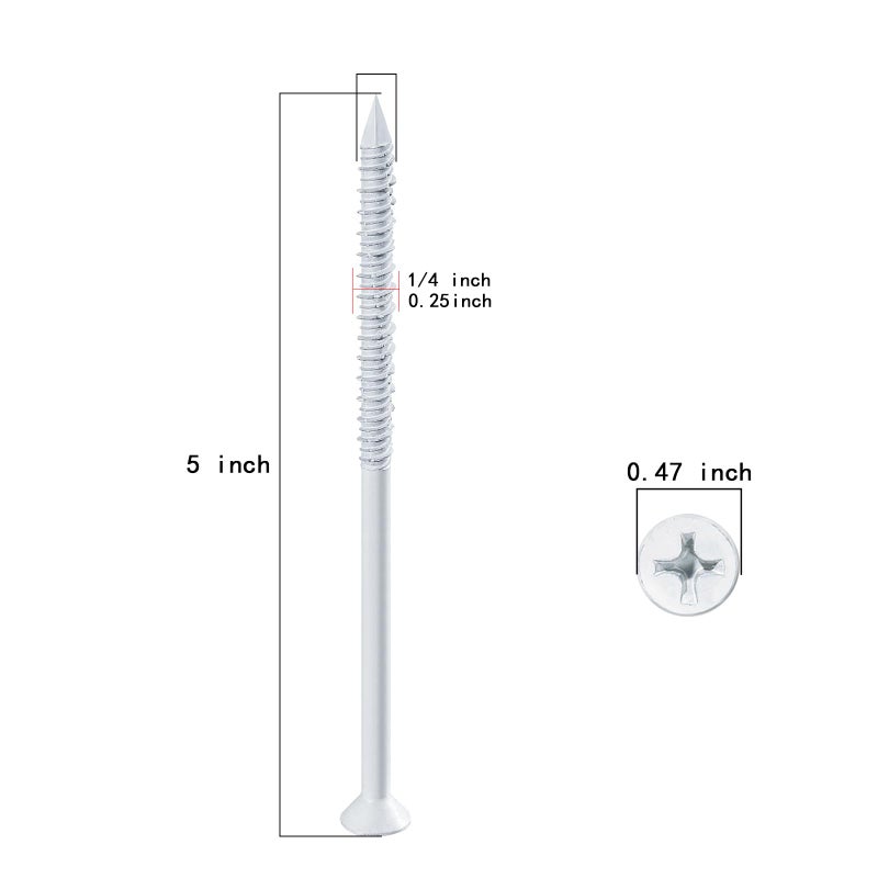 WenSilon(30 PCS) 1/4"" x5 White Concrete Screw Anchor White Flat Head for Anchoring to Masonry, Block or Brick Stucco - Image 2
